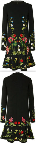 Floral-Embroidered Black Mini Dress