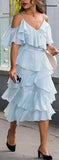 Ruffled Cold-Shoulder Chiffon Dress