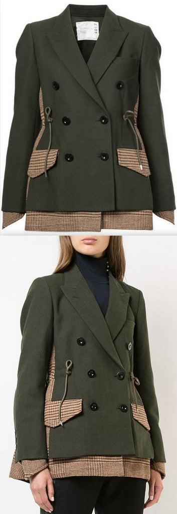 Plaid and Solid Mix Blazer