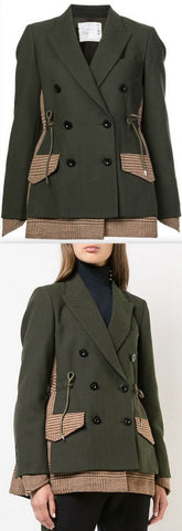 Plaid and Solid Mix Blazer