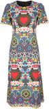 Heart and Wheel Print Midi Dress - Multi Colored