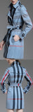 Checkered Check Print Short Trench Coat, Light Blue