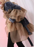 Ruffled Velour Padded Coat