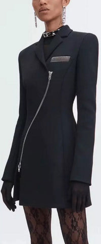Black Curved-Zip Blazer