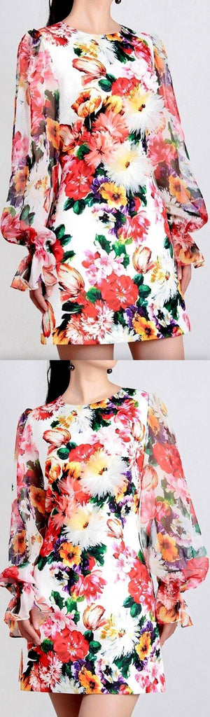 Mixed Floral Print Mini Dress
