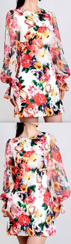 Mixed Floral Print Mini Dress