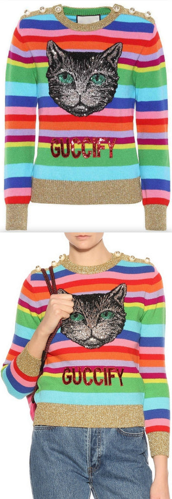 Striped Embellished Wool Sweater