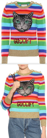 Striped Embellished Wool Sweater