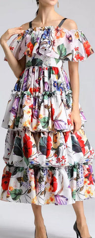 Ruffled Tiered Floral-Print Dress