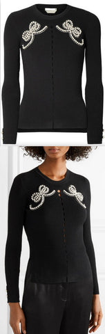 Faux-Pearl Embellished Ribbed-Knit Sweater