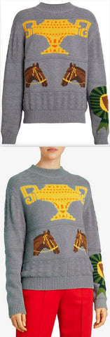 Equestrian Intarsia Cotton Wool Sweater