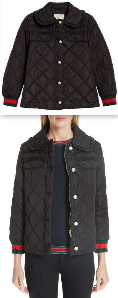 Ruffle Trim Quilted Caban Jacket