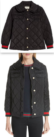 Ruffle Trim Quilted Caban Jacket