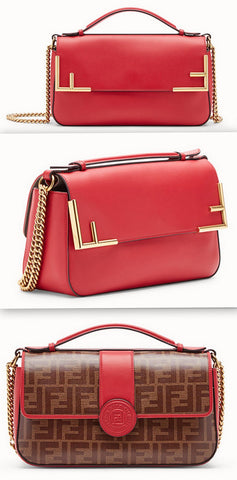 Double F Leather Handbag, Red