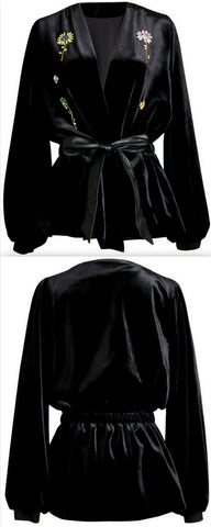 Crystal-Embellished Velvet Wrap Jacket