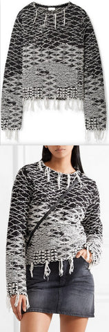 Frayed Cotton-Jacquard Sweater