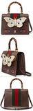 Leather Top Handle Bag with Moth, Brown