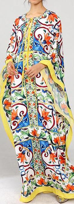 Majolica Print Kaftan Dress