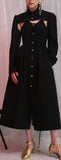 Black Buttoned Midi Dress and Cropped Bolero Jacket