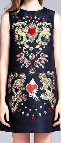 Black Embellished Jacquard Mini Dress
