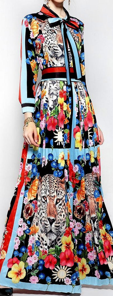Floral & Animal Printed Long Dress