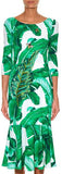 Banana Leaf Embellished Dress with Flared Hem - DESIGNER INSPIRED FASHIONS