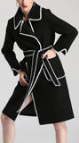 Black & White Jagged-Trim Wool-Blend Wrap Coat