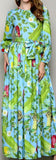 Garden Vegetable Print Dress with Sash