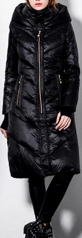 Hooded Paneled Puffer Coat in Black