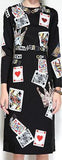 Black Cards-Printed Long-Sleeve Dress