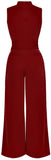 Wrap-Effect Wide-Leg Jumpsuit in Wine Red