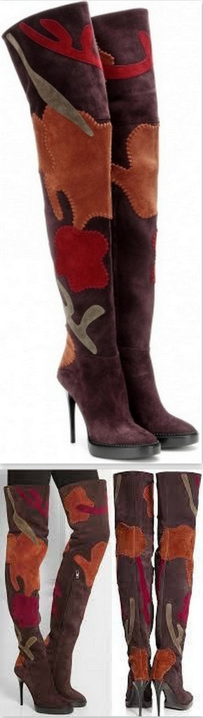 'Allison' Patchwork Over-the-Knee Suede Boot, Oxblood - DESIGNER INSPIRED FASHIONS