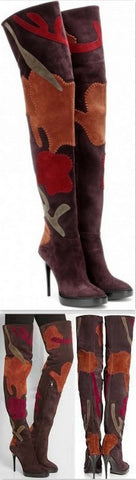 'Allison' Patchwork Over-the-Knee Suede Boot, Oxblood - DESIGNER INSPIRED FASHIONS