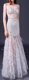 Rhinestone Embellished Feather Trim Gown