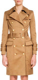 Double-Breasted Golden-Button Belted Trench Coat