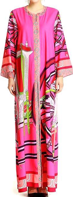 Printed Long Pink Kaftan Dress