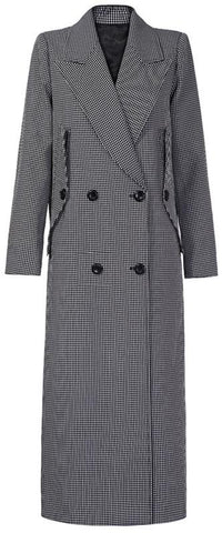 Black & White Plaid Double-Breasted Coat