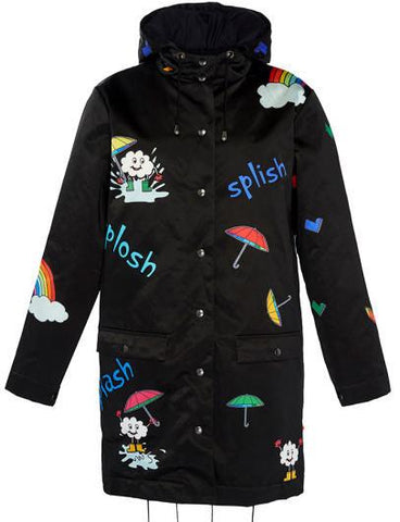 'Rain Rain Go Away' Black Windbreaker Coat - DESIGNER INSPIRED FASHIONS