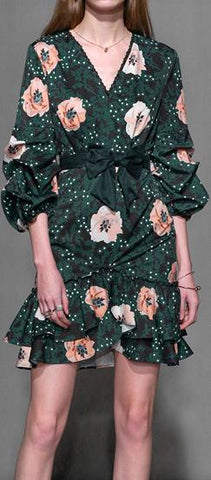 Ruffled Floral Print Mini Dress