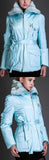 Rabbit Fur Collar Short Coat, Light Blue