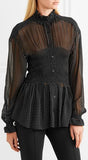 Smocked Polka-Dot Georgette Blouse