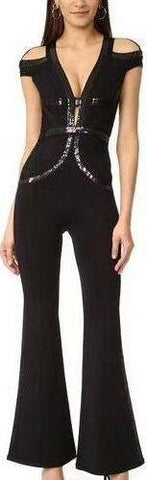'Bethany' Cold-Shoulder Sequin-Embellished Bandage Jumpsuit
