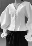 Button-Front Balloon-Sleeve Blouse
