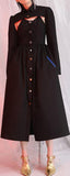Black Buttoned Midi Dress and Cropped Bolero Jacket
