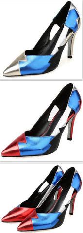Metallic Patchwork Leather Pumps - DESIGNER INSPIRED FASHIONS