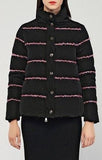 Embroidered-Trim Puffer Jacket, Black