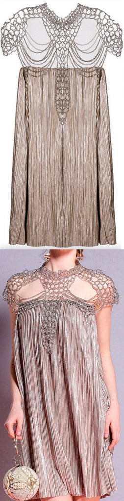 Pleated Crepe Mini Dress with Draped Crystal Detachment