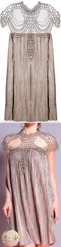 Pleated Crepe Mini Dress with Draped Crystal Detachment