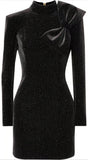 Bow-detailed glittered Velvet Mini Dress