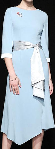 Embroidered Dress with Sash Belt